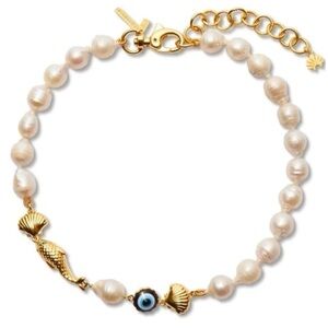 LELE sadoughi pearl with blue eyes and mermaid fish necklace